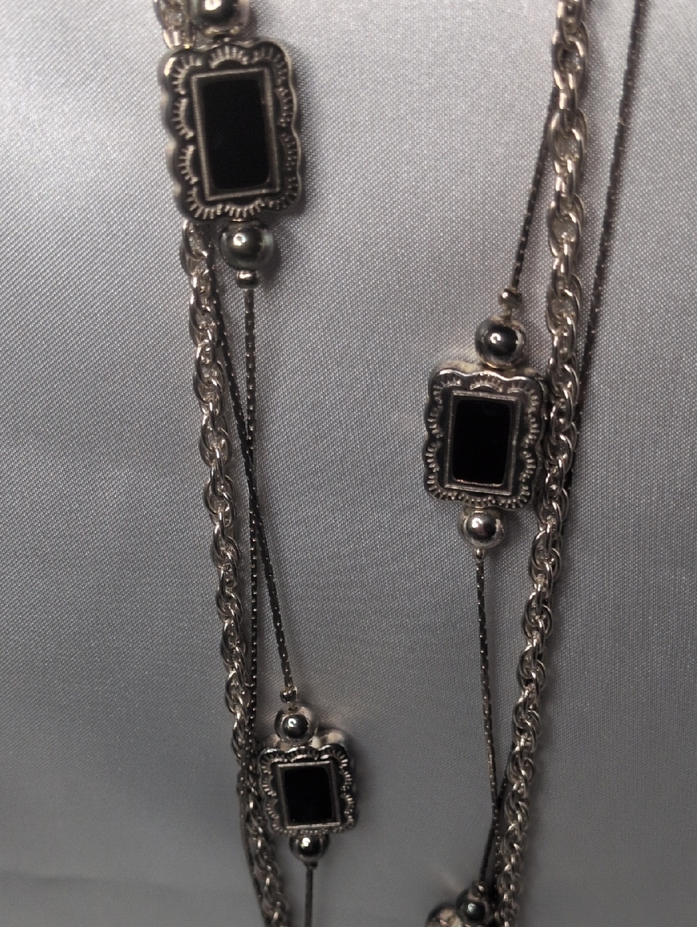 Silver Tone Multi-Strand Avon Long Pendant Necklace - Silver